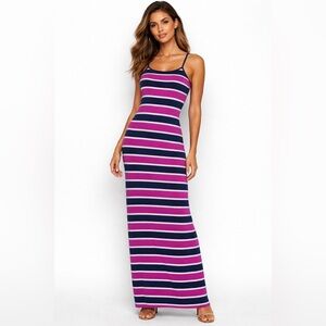 💚NWT Tommy Bahama Purple and White Striped Maxi Dress
